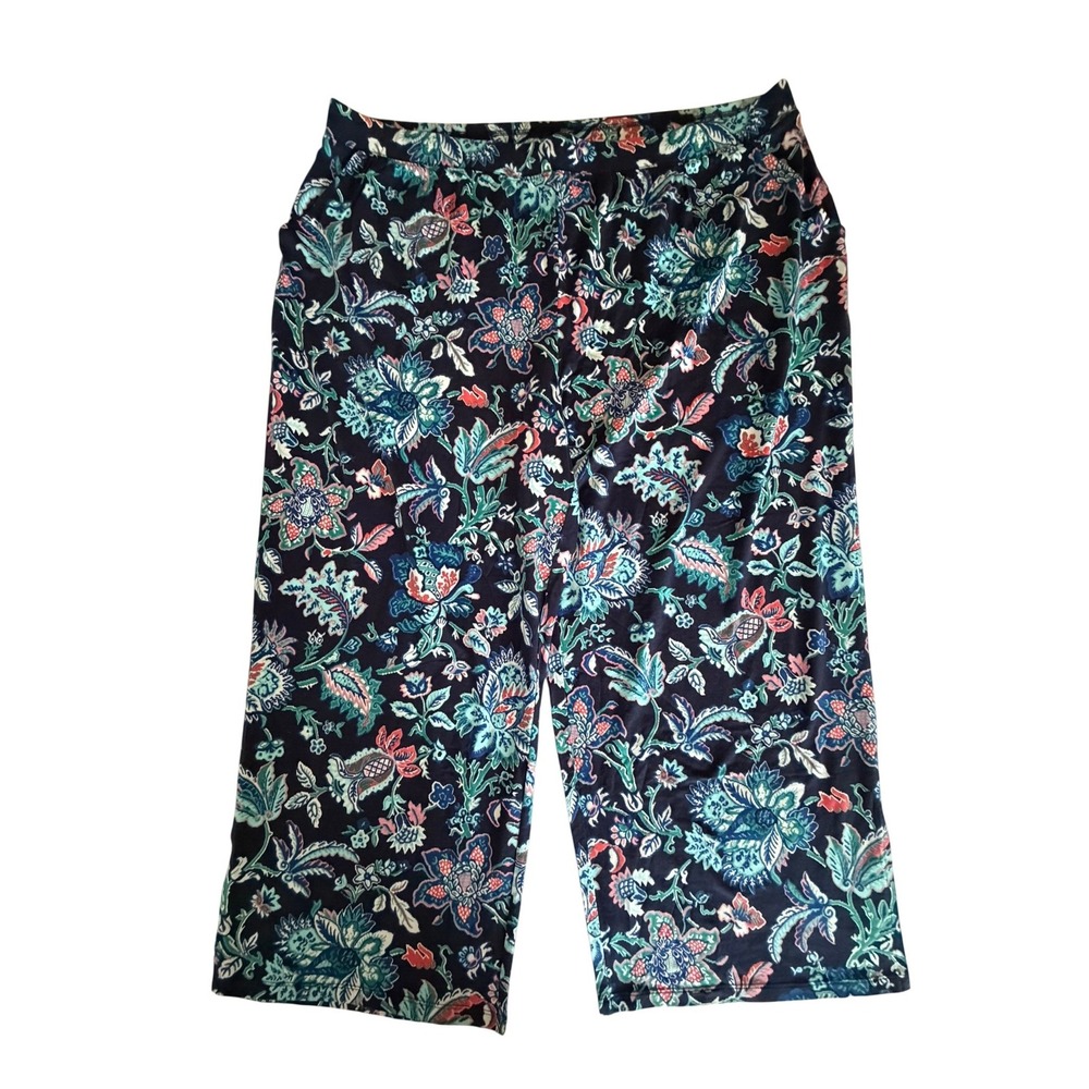 Denim & Co Beach Womens 2XP Paisley Wide Leg Pants Navy Blue Teal Pink A637297